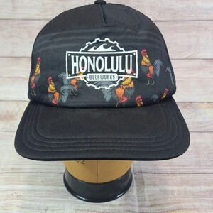 Honolulu Beerworks Rooster Mesh Snapback Trucker Hat Cap Men's One Size Black